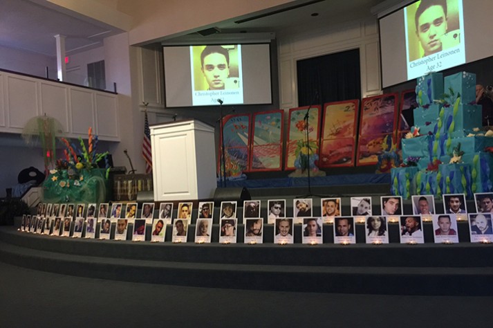 Crisis-trained chaplains have been offering emotional and spiritual care at memorials. In some cases, they have been able to help behind the scenes. For this memorial, chaplains helped laminate these displayed photos.
