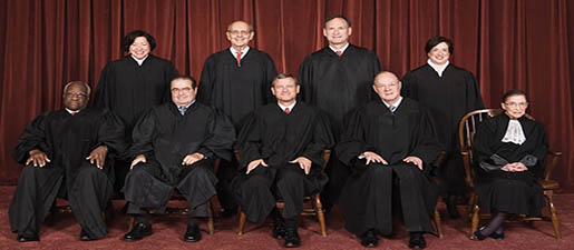 The justices of the U.S. Supreme Court. From left: Clarence Thomas, Sonia Sotomayor, Antonin Scalia, Stephen Breyer, Chief Justice John Roberts, Samuel Alito, Anthony Kennedy, Elena Kagan and Ruth Bader Ginsburg. (The Collection of the Supreme Court of the United States/MCT via Getty Images)