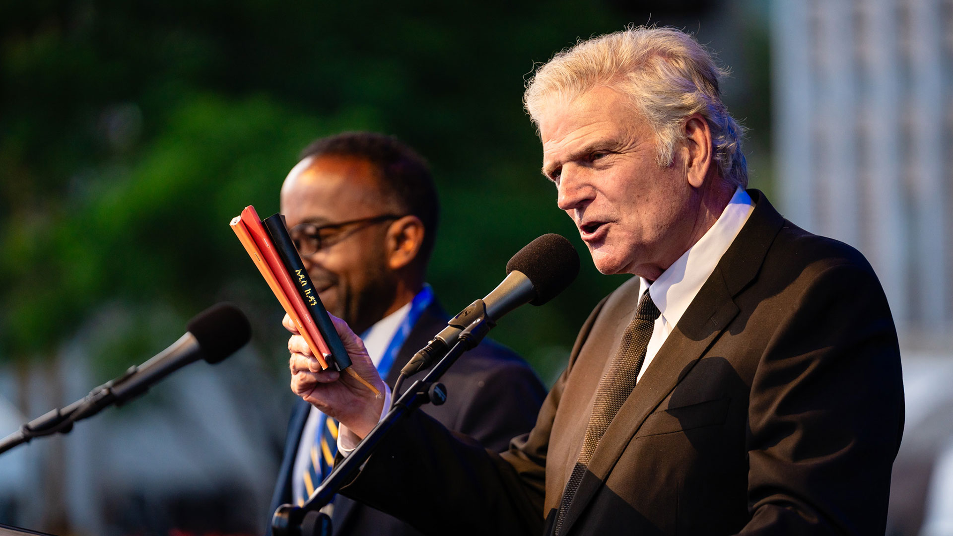 “God so loved Ethiopia, He sent His Son to save Ethiopia,” Franklin Graham said, holding up an Amharic Bible and discipleship materials that were later given to new Christians.