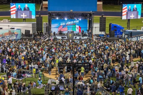 Crowds gathered to hear Franklin Graham preach the Gospel.
