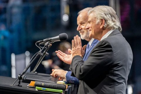 Franklin smiles whilst preaching at the Festival.