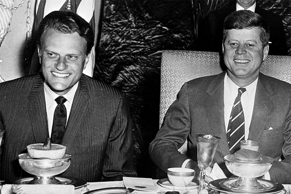 President John F Kennedy with Reverend Billy Graham at breakfast New 8x10 Photo 