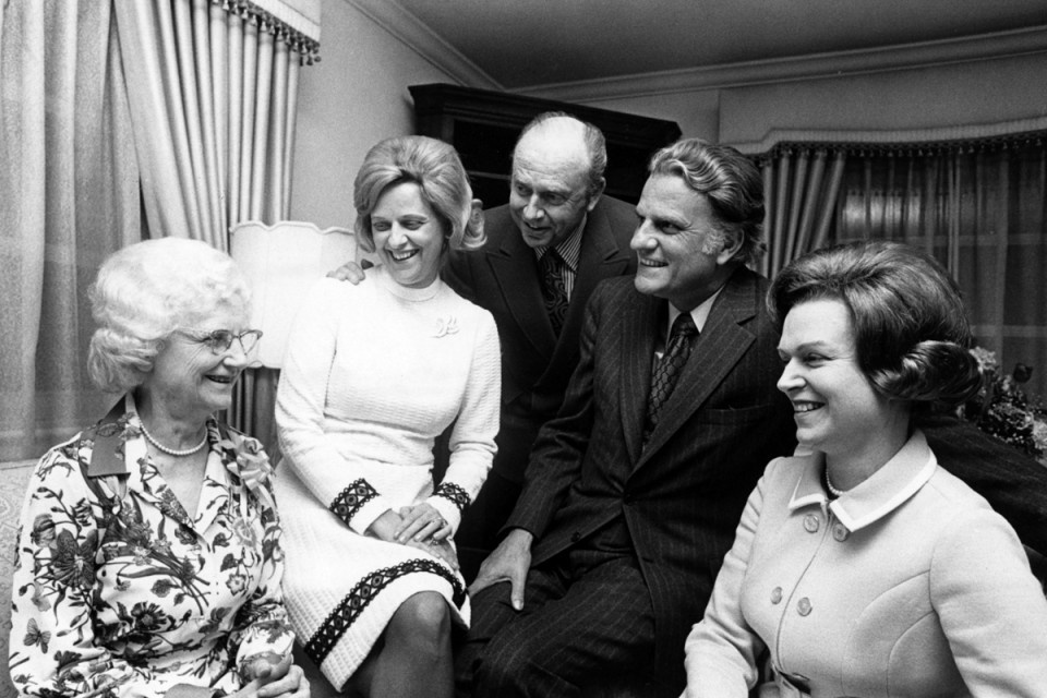 Billy Graham with mother and siblings