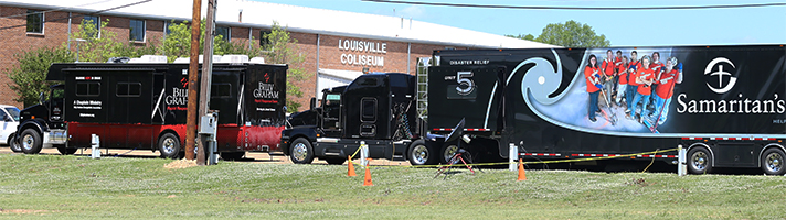 The Mobile Command Unit parked in front of the Samaritan's Purse Disaster Unit.