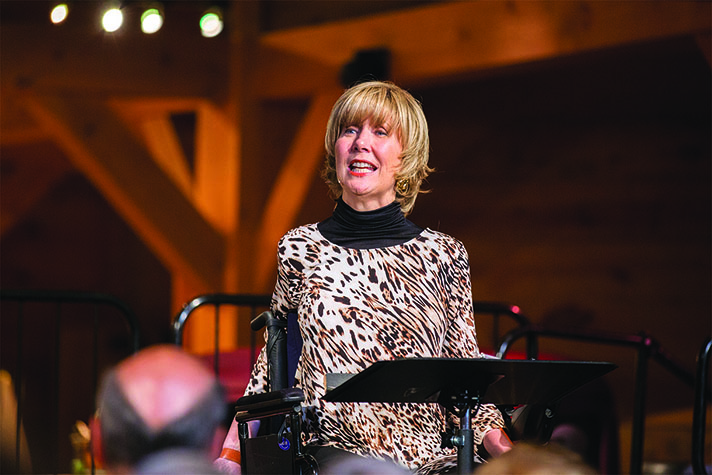 When she is hurting badly, Joni Eareckson Tada says she draws encouragement from how Jesus handled His suffering on the cross. Here she is talking to a crowd gathered for September book signing at the Billy Graham Library.