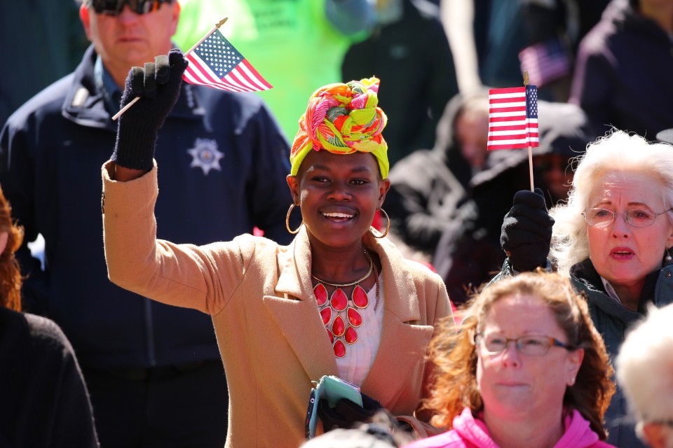 Woman waving flag