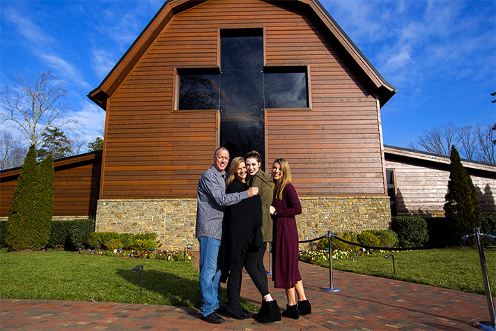 Kelly family in front of Library