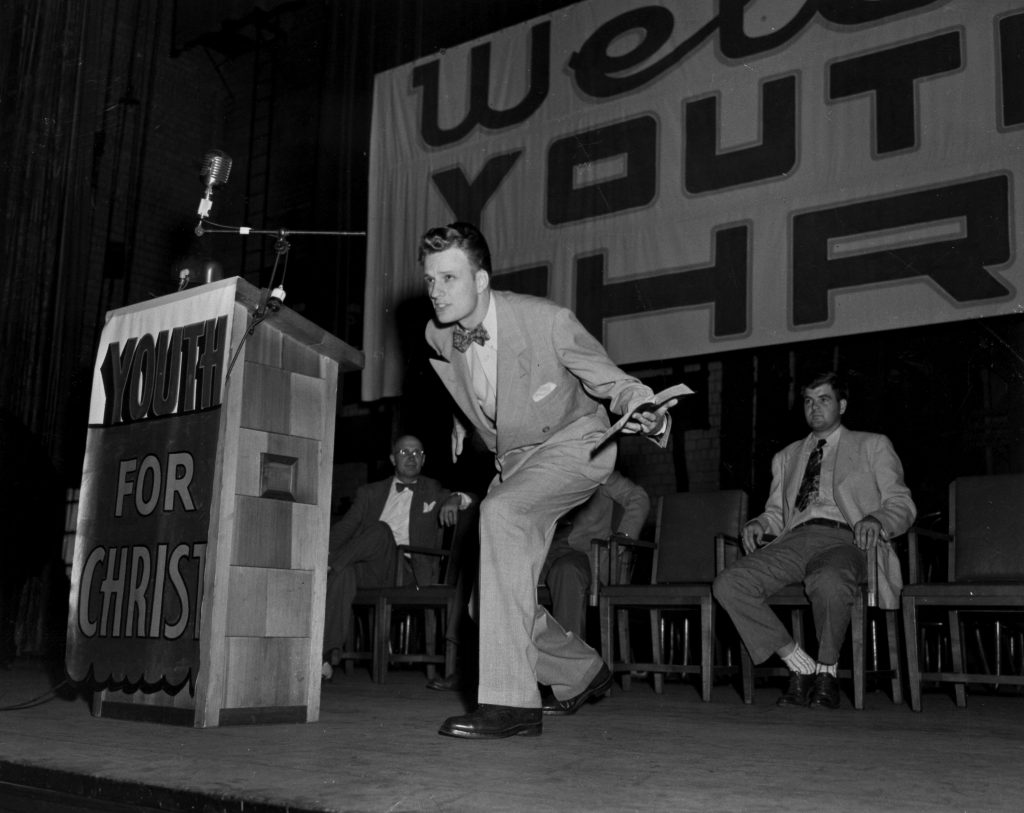 Billy Graham preaching at Youth for Christ rally