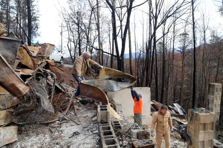 Pete and Joy Junker's home was one of the structures burned by the wildfire in Gatlinburg. Samartian's Purse volunteers are helping the Junkers with clean-up.