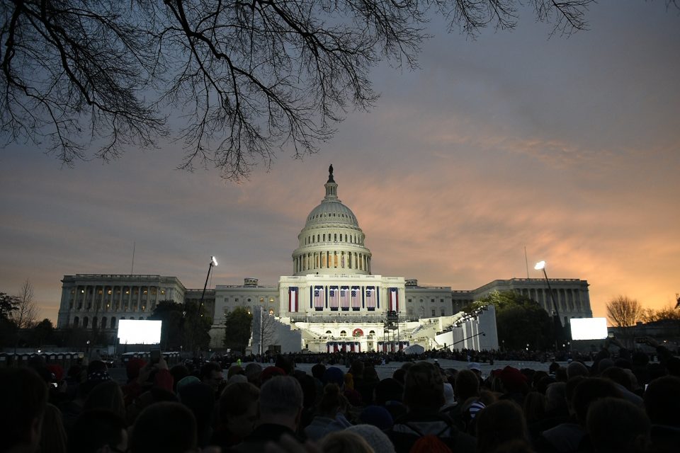 Capitol lit up around sunrise
