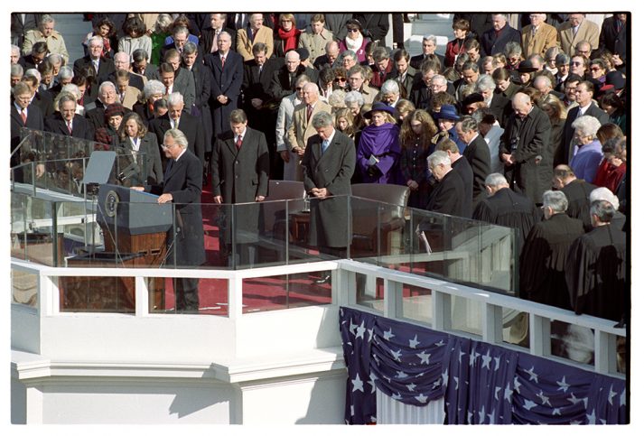 Billy Graham offers the invocation during President Bill Clinton's first inauguration in 1993.