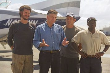 Franklin Graham with a three male cast members from 'Last Flight Out'