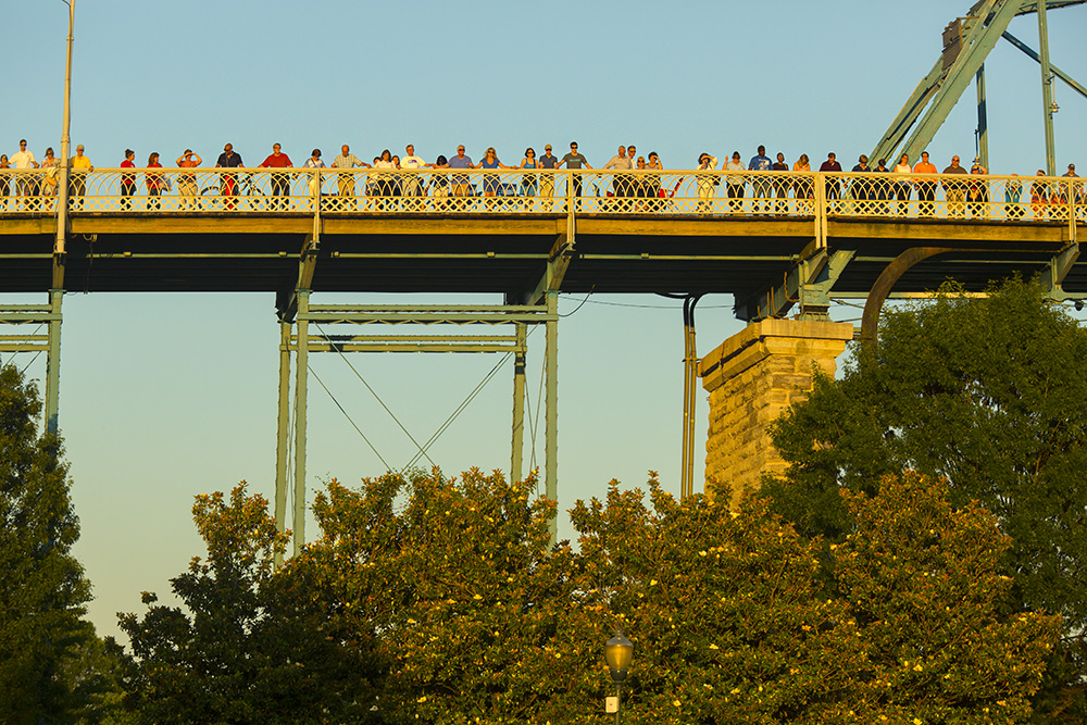 Crowd on bridge