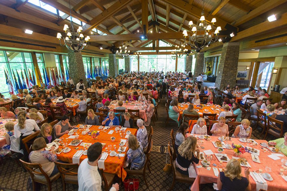Wide shot of the inside dining room at the Billy Graham Evangelistic Association headquarters