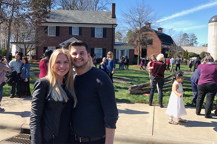 young couple in front of Billy Graham Library