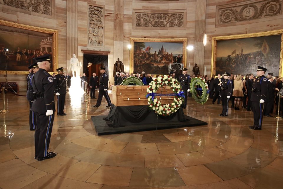casket in US Capitol rotunda