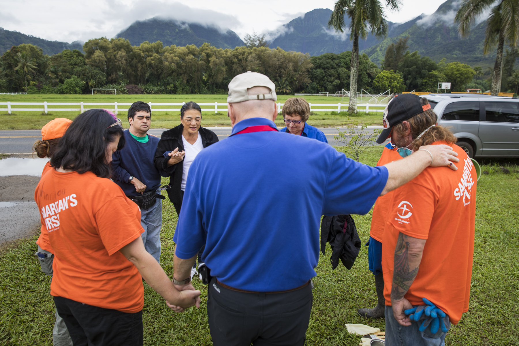 chaplains circled in prayer in Hawaii
