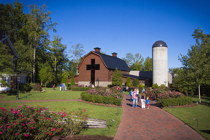 People walking toward the Library.