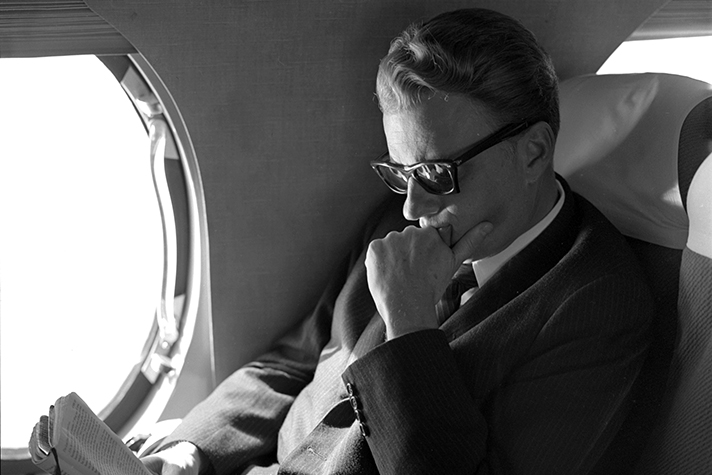 Billy Graham on an airplane