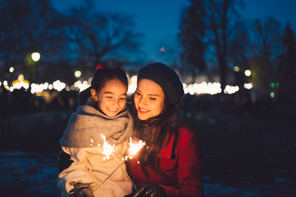 Mother and daughter celebrating Christmas