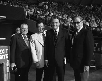 George Beverly Shea (far right) was a musical mainstay at Billy Graham’s Crusades and a member of the original Billy Graham Evangelistic Association team. “When [Shea] sings, he sings a sermon,” Billy Graham said.