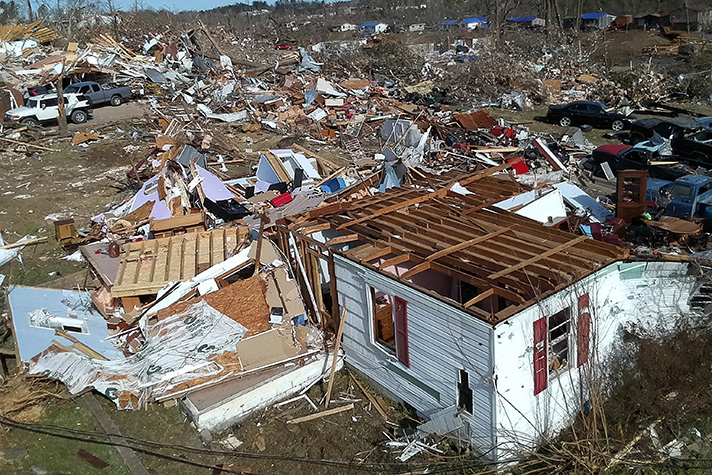 Remains of a neighborhood after a tornado