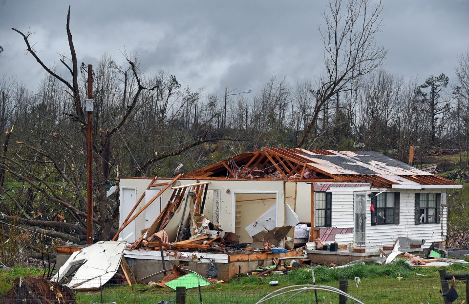 A destroyed home after a tornado