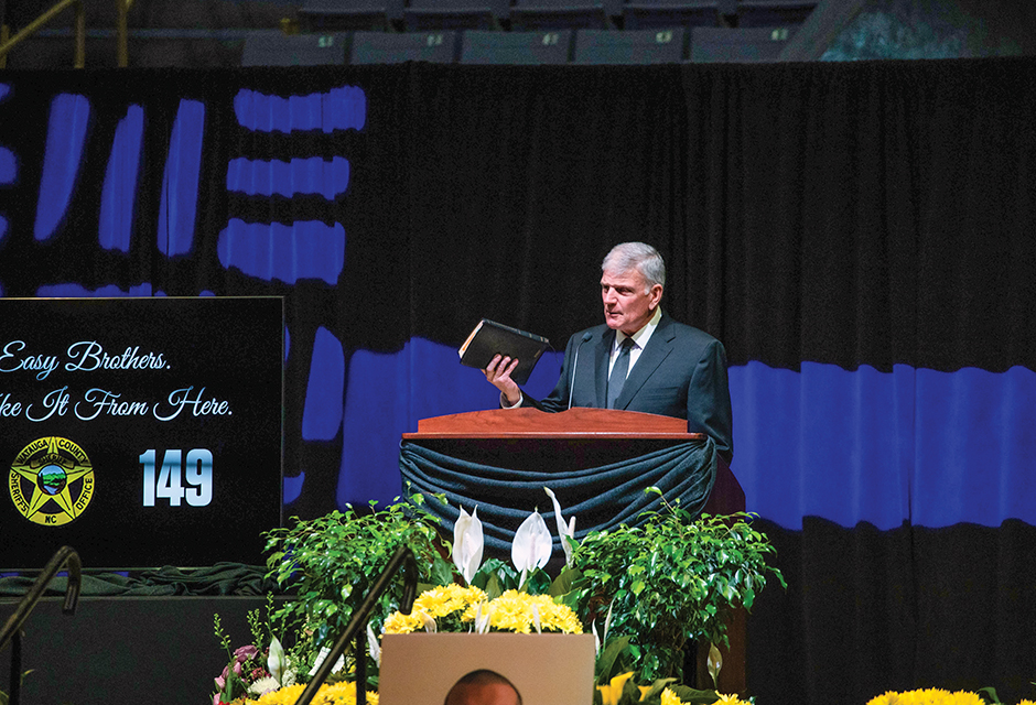 Franklin Graham spoke at the funeral of two Watauga County sheriff deputies in Boone, North Carolina.