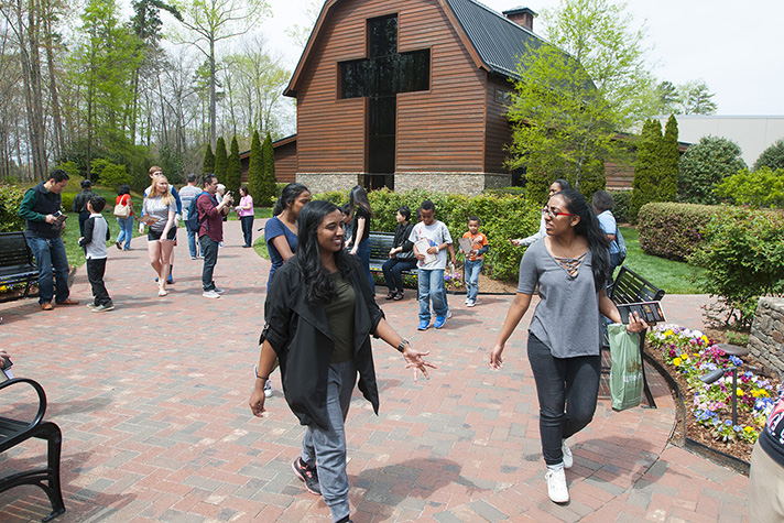 People walking outside the Billy Graham Library