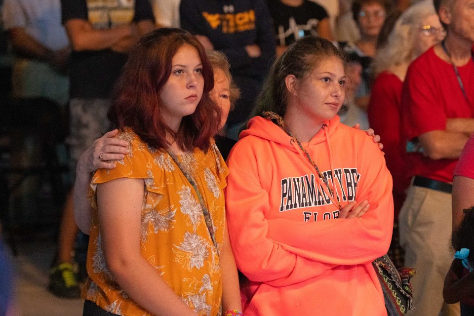 Sisters with their grandmother