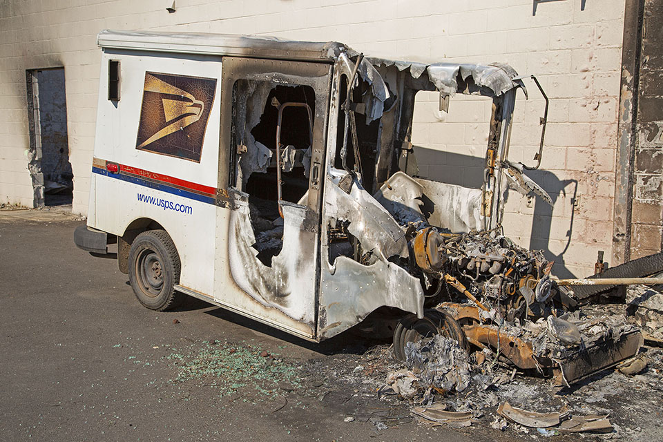 Burnt mail truck