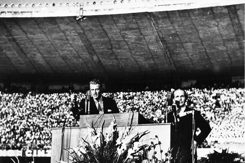 Billy Graham on stage in Rio de Janeiro