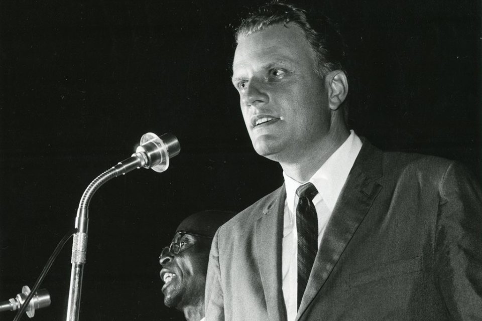 Billy Graham at microphone