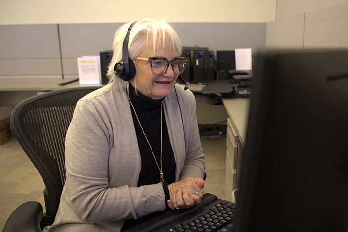 woman wearing headset