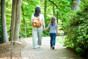 Walking through the Memorial Prayer Garden outside the Library.