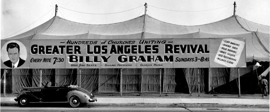 74 2078a Two combined circus tents became the Los Angeles "canvas cathederal".