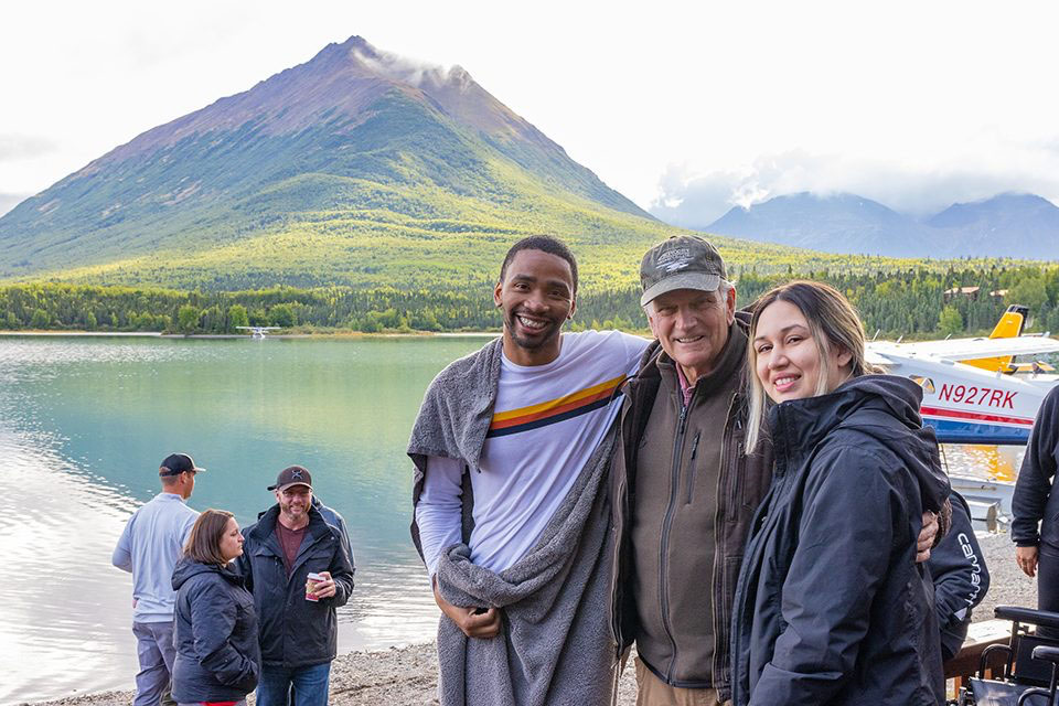 Franklin Graham with couple at Law Enforcement Retreat in Alaska