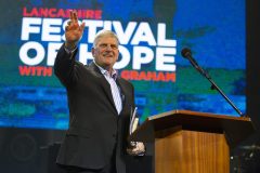 Sept. 21 – 23, 2018: Franklin Graham speaks to 9,000 during the Lancashire Festival of Hope at the Winter Gardens in Blackpool, England.