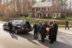 Feb. 24, 2018: The casket of Billy Graham arrives in Charlotte after being transported from the Billy Graham Training Center at The Cove in Asheville. Upon arrival, members of Graham’s family accompanied the casket to the Billy Graham Library for a private family viewing.