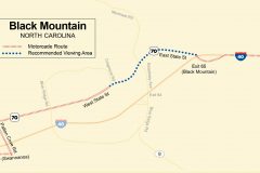 Recommended viewing areas for the public to observe the motorcade as it passes through Black Mountain are noted in blue.
