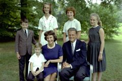 The Graham family in 1962. Front row, left to right: Nelson Edmond "Ned," Ruth, Billy. Back row, left to right: William "Franklin" III, Virginia Leftwich "Gigi," Anne Morrow, Ruth Bell.