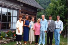 Billy and Ruth Graham celebrate their 50th wedding anniversary in 1993 with their five children at their home in North Carolina. Left to right: Virginia "Gigi" Graham, Anne Graham Lotz, Ruth Graham (daughter), Ruth Graham (wife), Billy Graham, Franklin Graham and Ned Graham.