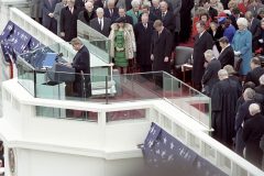 Billy Graham delivers the prayer at George H. W. Bush’s inauguration ceremony on Jan. 20, 1989.