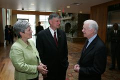 Franklin Graham greets former President Jimmy Carter prior to the Library dedication ceremony (May 31, 2007).