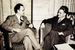 At age 29, Billy Graham becomes president of Northwestern Schools in Minneapolis, Minnesota—the youngest college president in the United States at that time. His childhood friend T. W. Wilson (left) joins him as vice president. The two continued their work together when Wilson became Graham’s executive assistant and an associate evangelist with the Billy Graham Evangelistic Association in 1956.