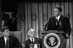 Feb. 9, 1961: Billy Graham addresses the attendees of the National Prayer Breakfast in the Grand Ballroom of The Mayflower Hotel, Washington, D.C.