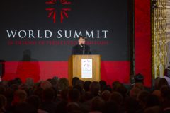 May 10: Archbishop Cristophe Pierre offers greetings to attendees during the opening session of the World Summit in Defense of Persecuted Christians.