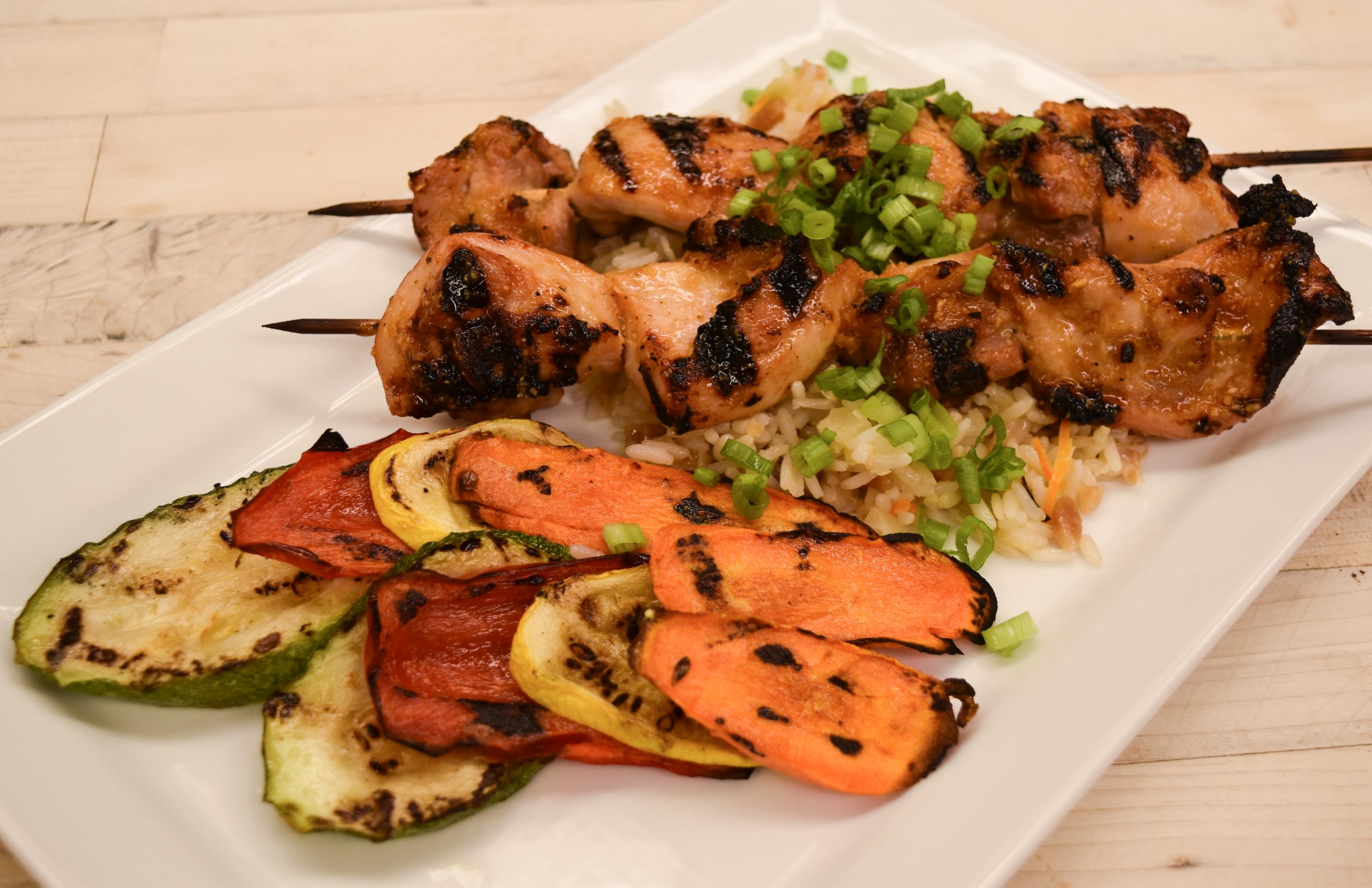 Grilled Honey, Lime & Sriracha Chicken Skewers